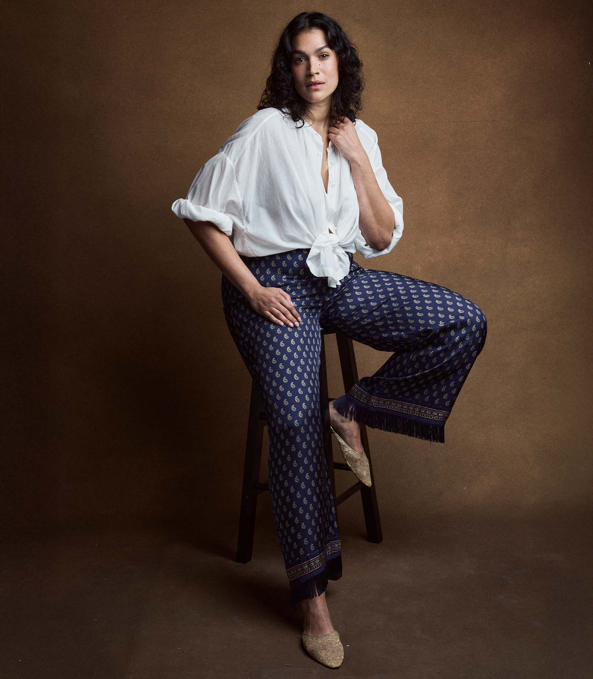 Lavon Fringe Pant – Bleu Taormina Paisley Silk-Viscose