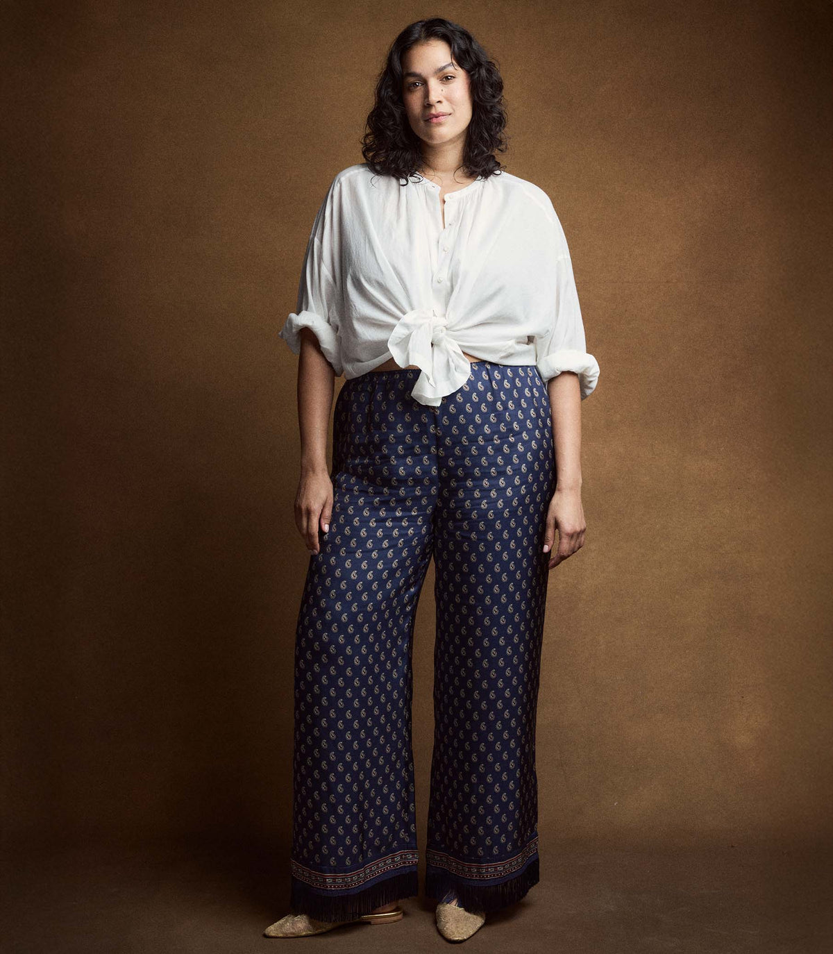 Lavon Fringe Pant – Bleu Taormina Paisley Silk-Viscose