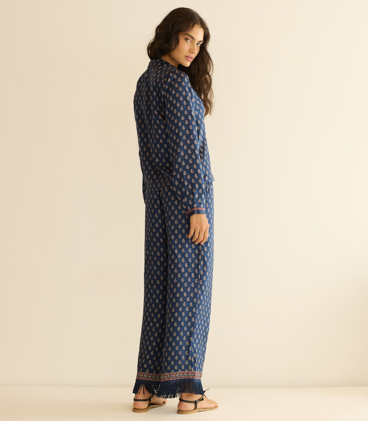 Lavon Fringe Pant – Bleu Taormina Paisley Silk-Viscose