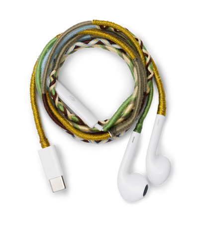 Le Pom Pom x DÔEN Headphones – Green Blue Gold Stripe
