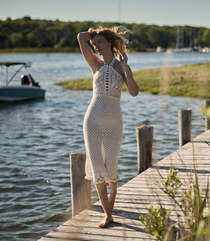 DÔEN Heirloom Liane Halter Midi Dress – Pearl