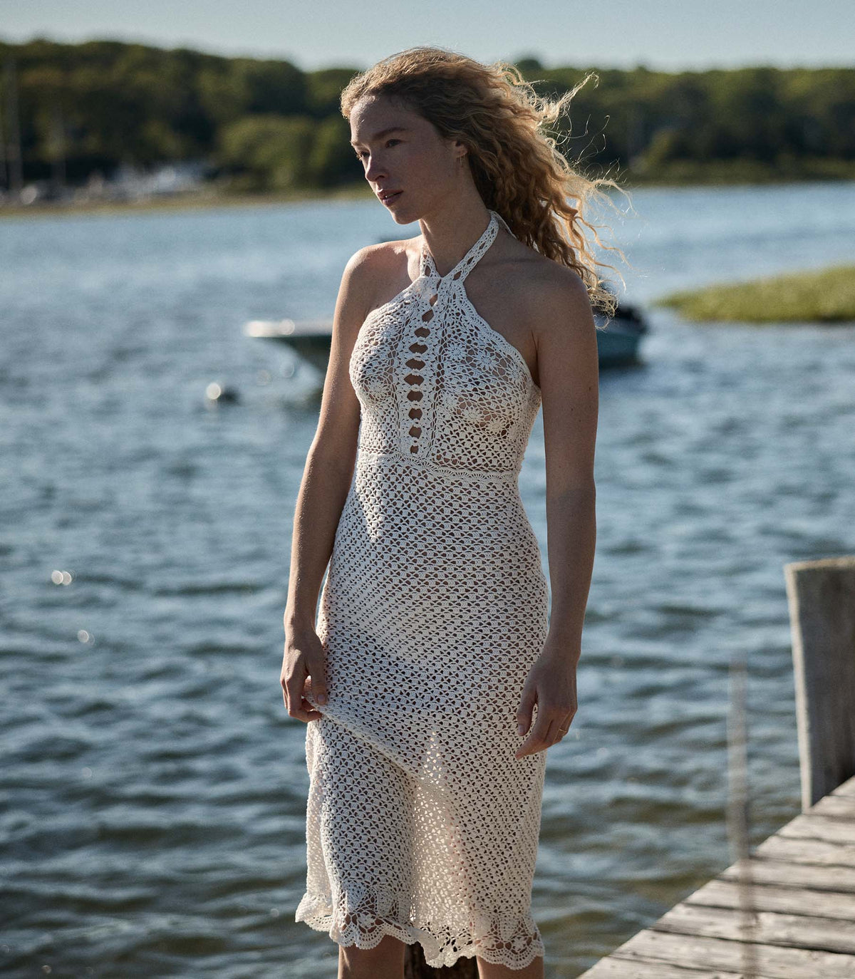 DÔEN Heirloom Liane Halter Midi Dress – Pearl