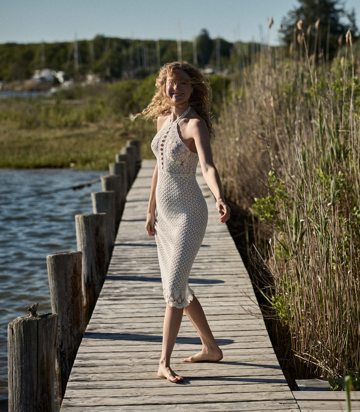 DÔEN Heirloom Liane Halter Midi Dress – Pearl