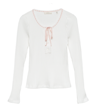 DÔEN Lidie Cotton Henley Tee with Lace Trim – Salt