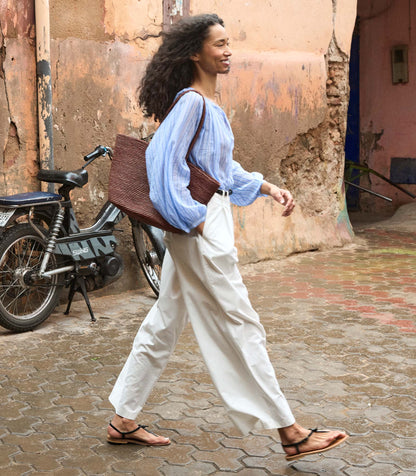 DÔEN Lisa High-Waist Wide-Leg Cotton Twill Pant – Salt