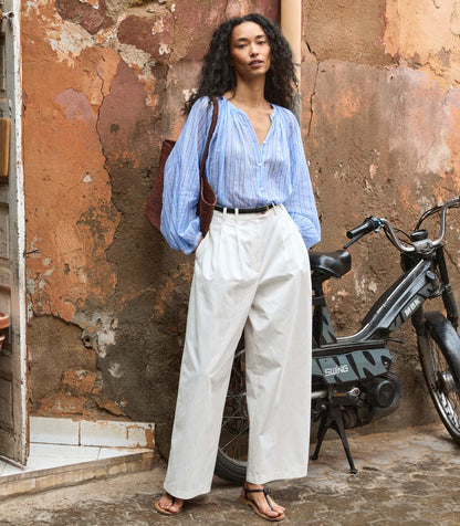 DÔEN Lisa High-Waist Wide-Leg Cotton Twill Pant – Salt
