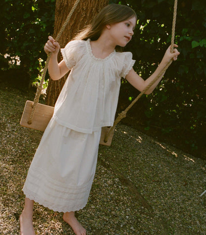 DÔEN Little Frederica Lace Cotton Voile Top – Salt
