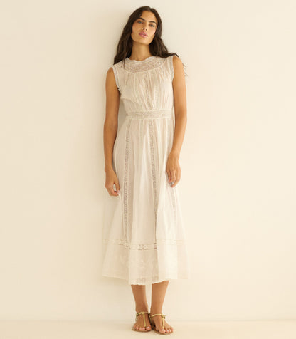 Liviana Organic Cotton Voile Midi Dress – Salt