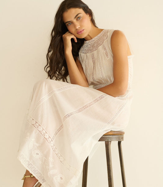 Liviana Organic Cotton Voile Midi Dress – Salt