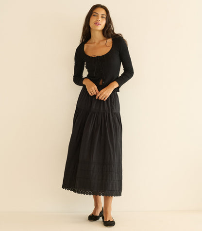 Lori Black Organic Cotton Pointelle Fitted Tee