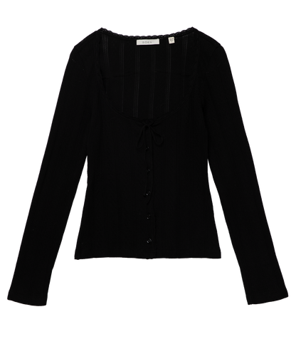 Lori Black Organic Cotton Pointelle Fitted Tee