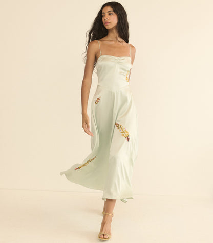DÔEN Heirloom Lorraine Silk Satin Dress – Eucalyptus