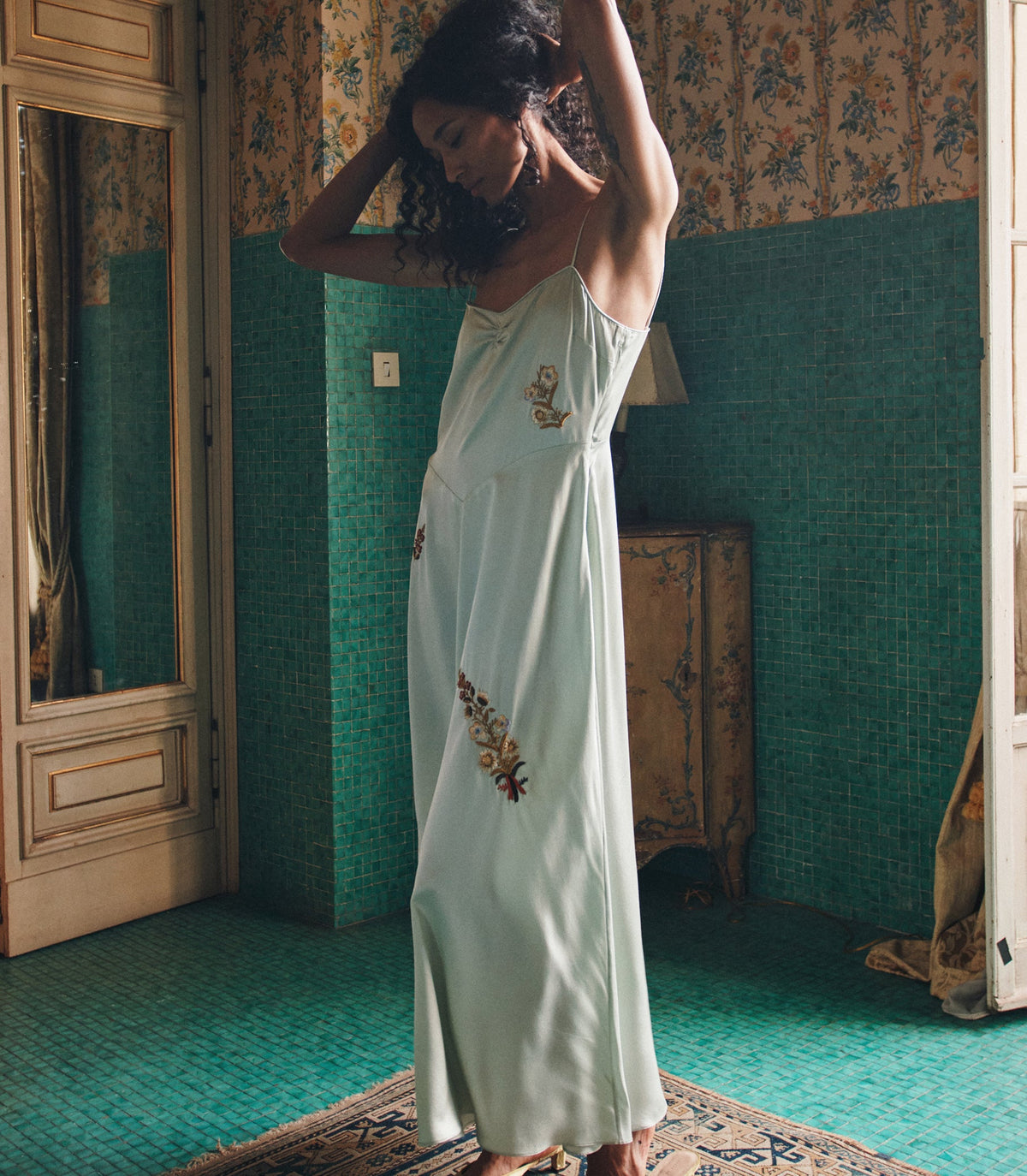 DÔEN Heirloom Lorraine Silk Satin Dress – Eucalyptus