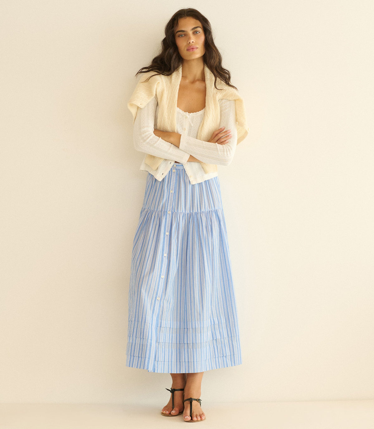 Marceline Salerno Stripe Organic Cotton Tiered Skirt