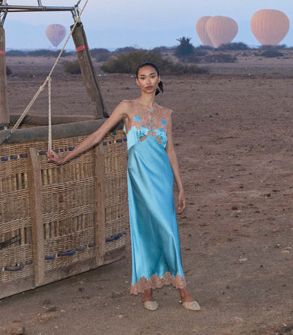 Marcelle Deep Aquamarine Silk Satin 1930s Dress