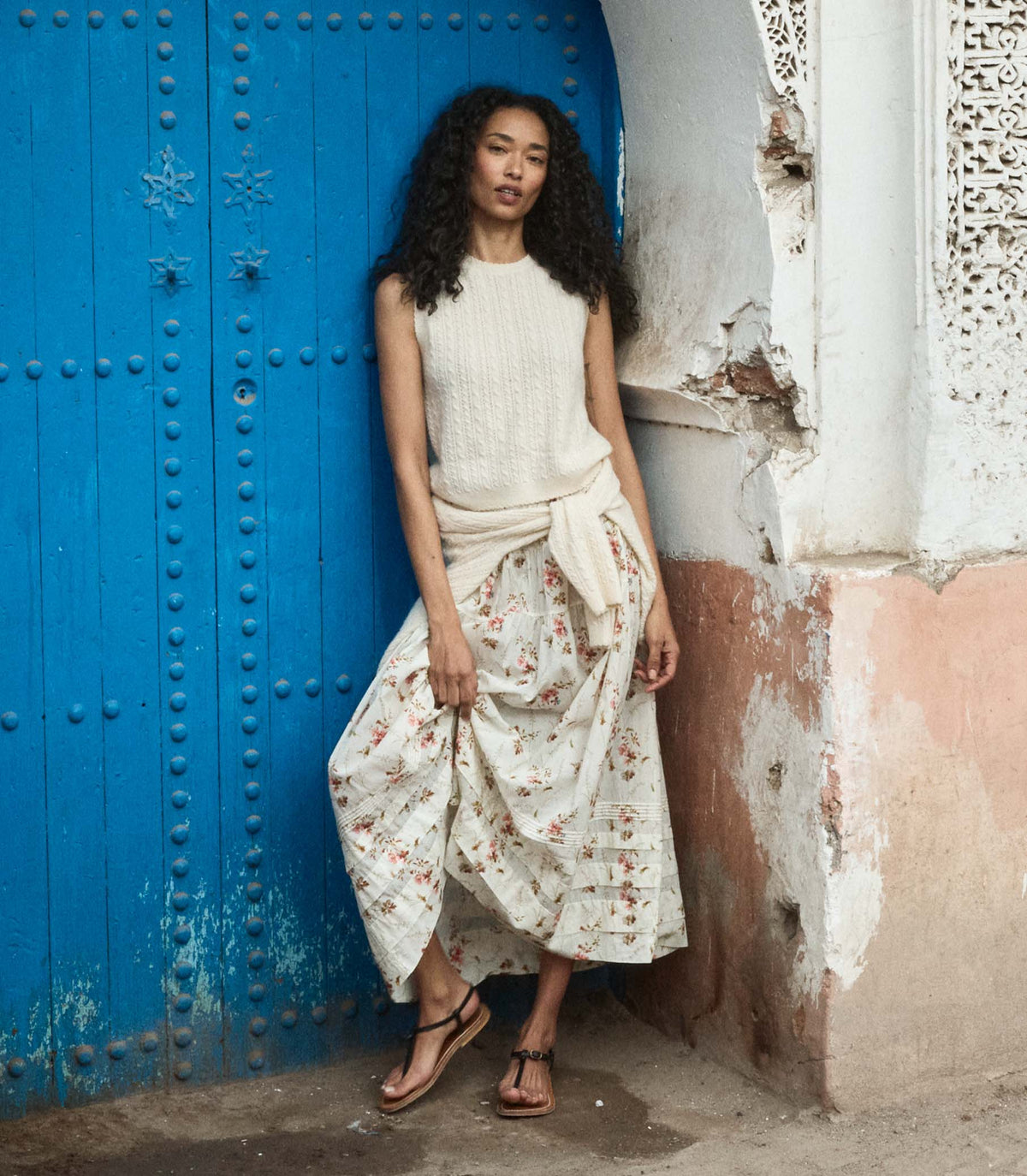 Marie Organic Cotton Voile Skirt – Blanc Prairie Rose Print