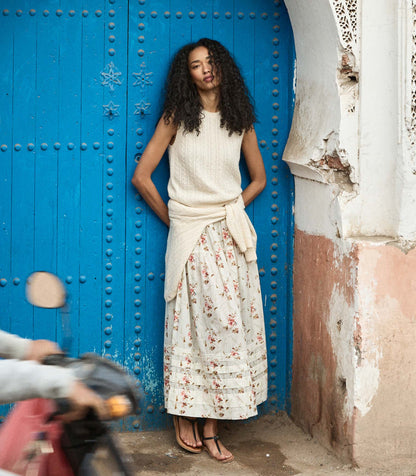 Marie Organic Cotton Voile Skirt – Blanc Prairie Rose Print