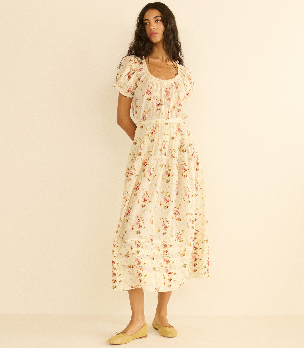 Marie Organic Cotton Voile Skirt – Blanc Prairie Rose Print