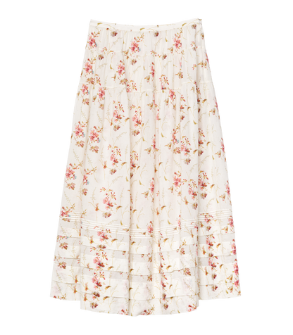 Marie Organic Cotton Voile Skirt – Blanc Prairie Rose Print