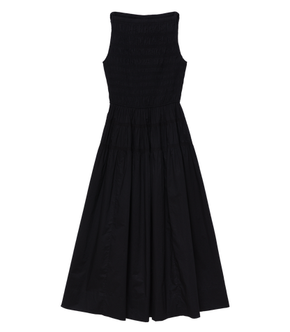 Melie Organic Cotton Poplin Dress – Black | Smocked Bodice