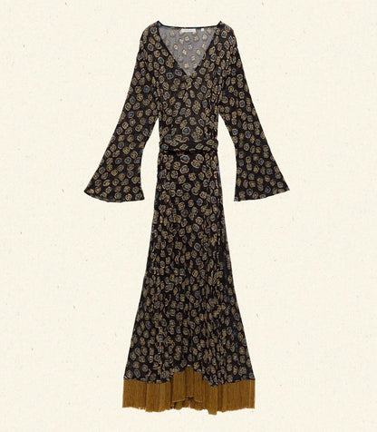 DÔEN Heirloom Monique Chiffon Dress – Joni Floral | Gold Detail