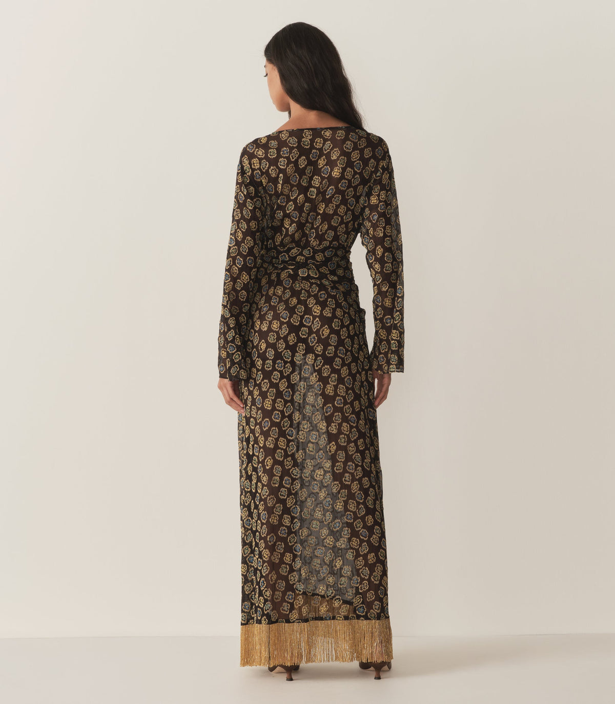 DÔEN Heirloom Monique Chiffon Dress – Joni Floral | Gold Detail