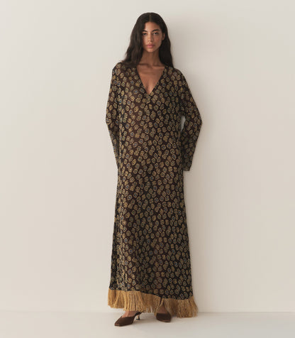 DÔEN Heirloom Monique Chiffon Dress – Joni Floral | Gold Detail