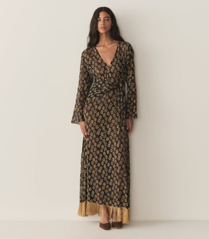 DÔEN Heirloom Monique Chiffon Dress – Joni Floral | Gold Detail