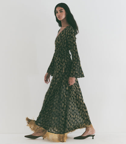 DÔEN Heirloom Monique Chiffon Dress – Joni Floral | Gold Detail