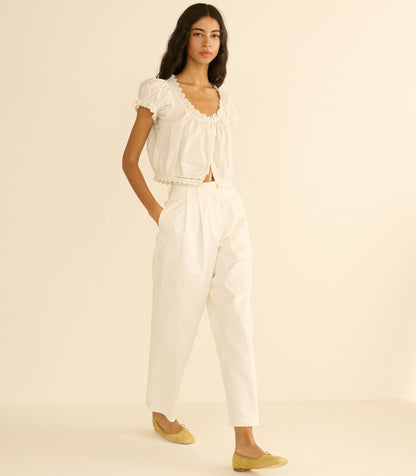 DÔEN Lisa High-Waist Wide-Leg Cotton Twill Pant – Salt