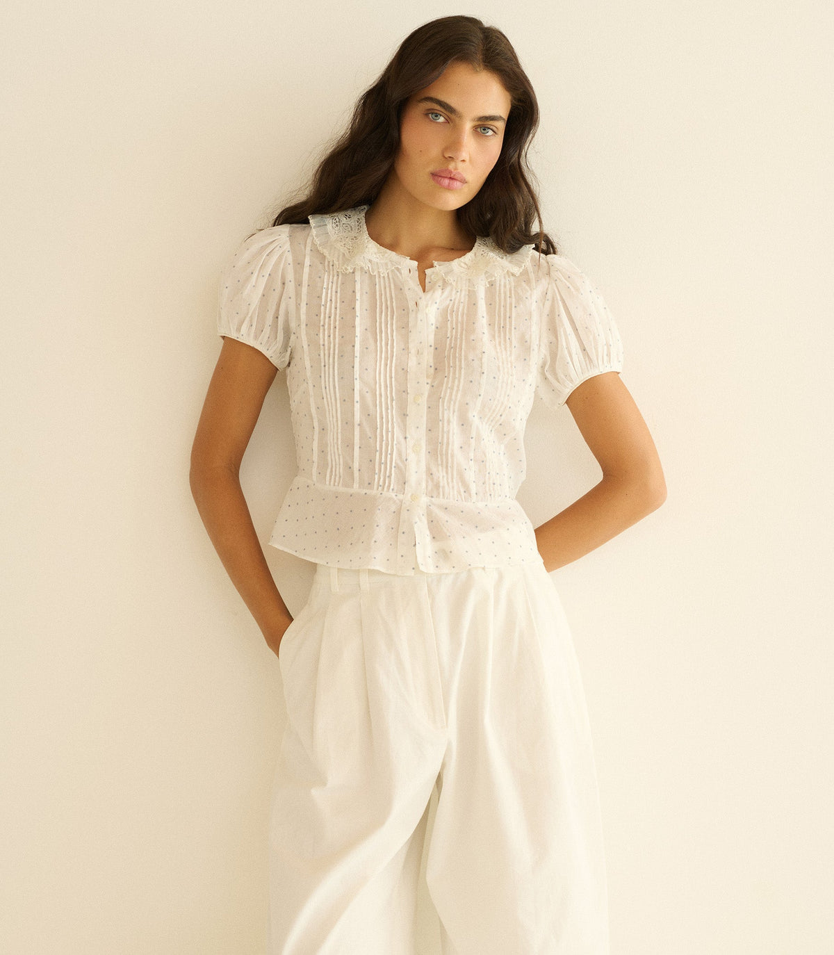 Oleta Top – Salt Flock Dot Organic Cotton Voile