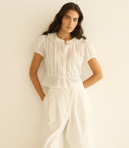 Oleta Top – Salt Flock Dot Organic Cotton Voile