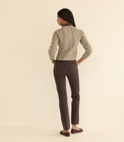 Penrose Cable Knit Wool Blend Cardigan in Gray Marl