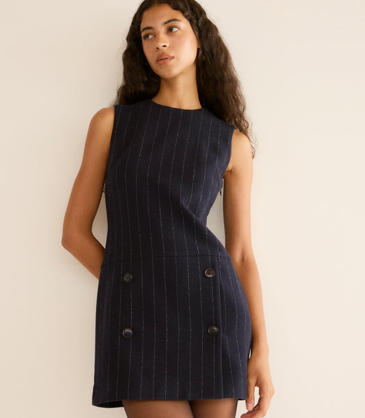 DÔEN Heirloom Polly Boiled Wool Pinstripe Dress