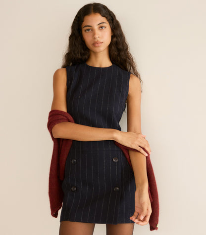 DÔEN Heirloom Polly Boiled Wool Pinstripe Dress