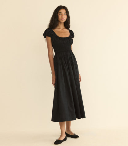 Quinelle Organic Cotton Poplin Midi Dress in Black