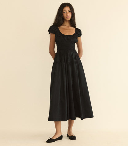 Quinelle Organic Cotton Poplin Midi Dress in Black