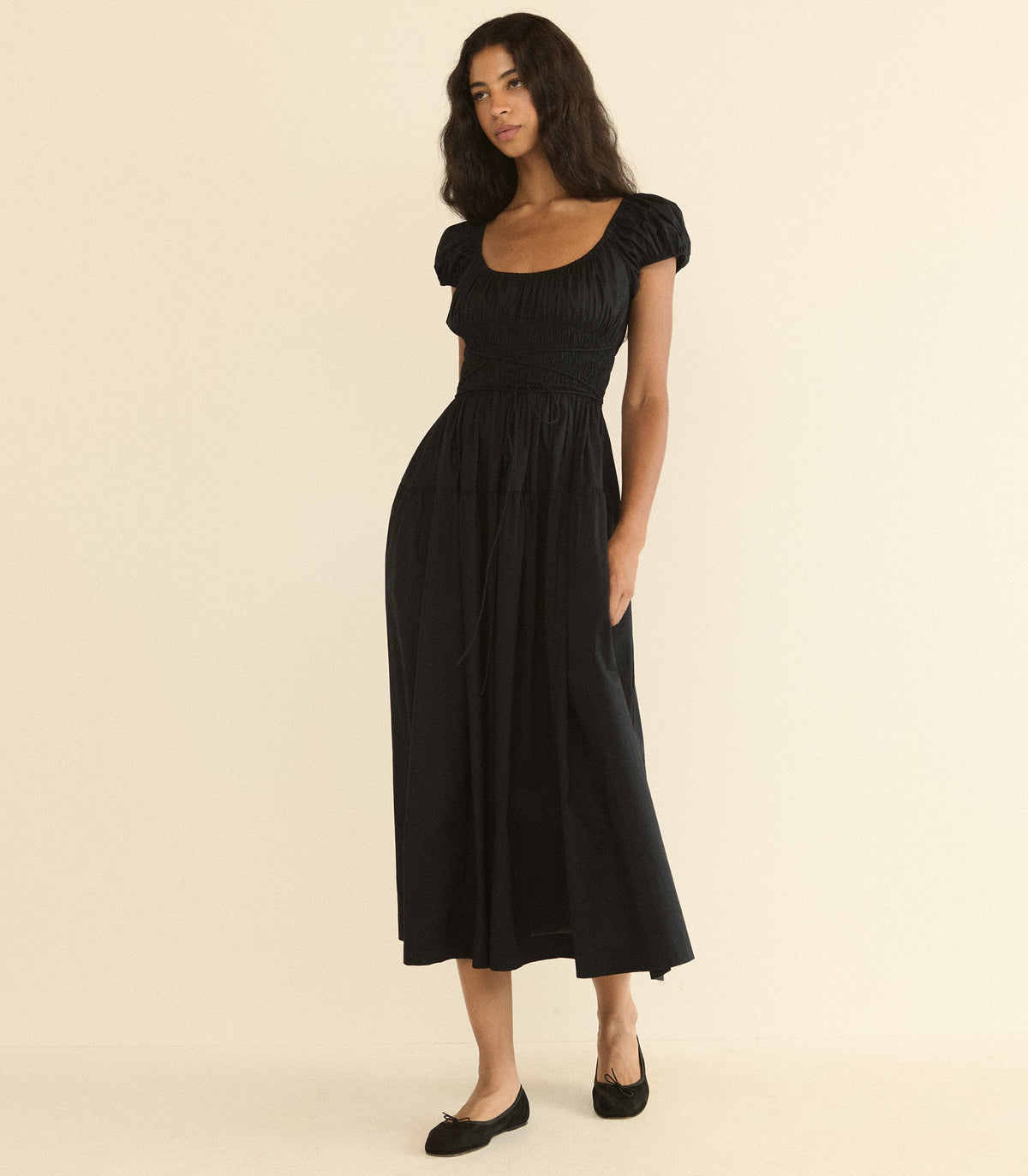 Quinelle Organic Cotton Poplin Midi Dress in Black