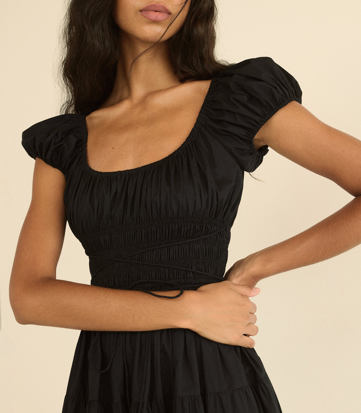 Quinelle Organic Cotton Poplin Midi Dress in Black
