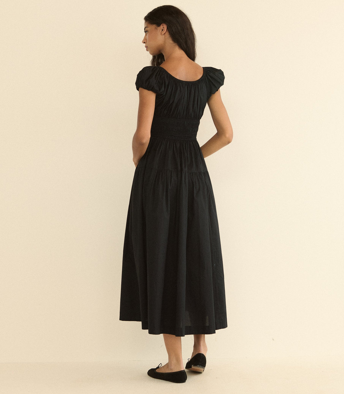 Quinelle Organic Cotton Poplin Midi Dress in Black