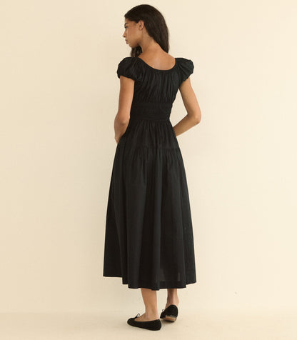 Quinelle Organic Cotton Poplin Midi Dress in Black