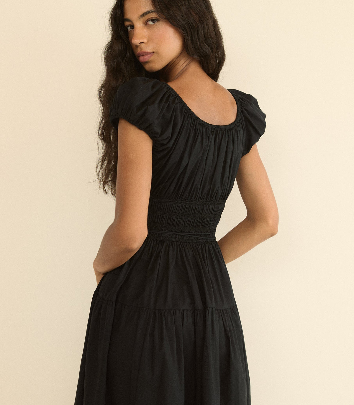 Quinelle Organic Cotton Poplin Midi Dress in Black
