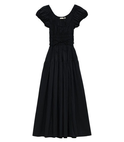 Quinelle Organic Cotton Poplin Midi Dress in Black