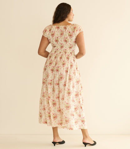 Quinette Organic Cotton Voile Floral Midi Dress – Ivory