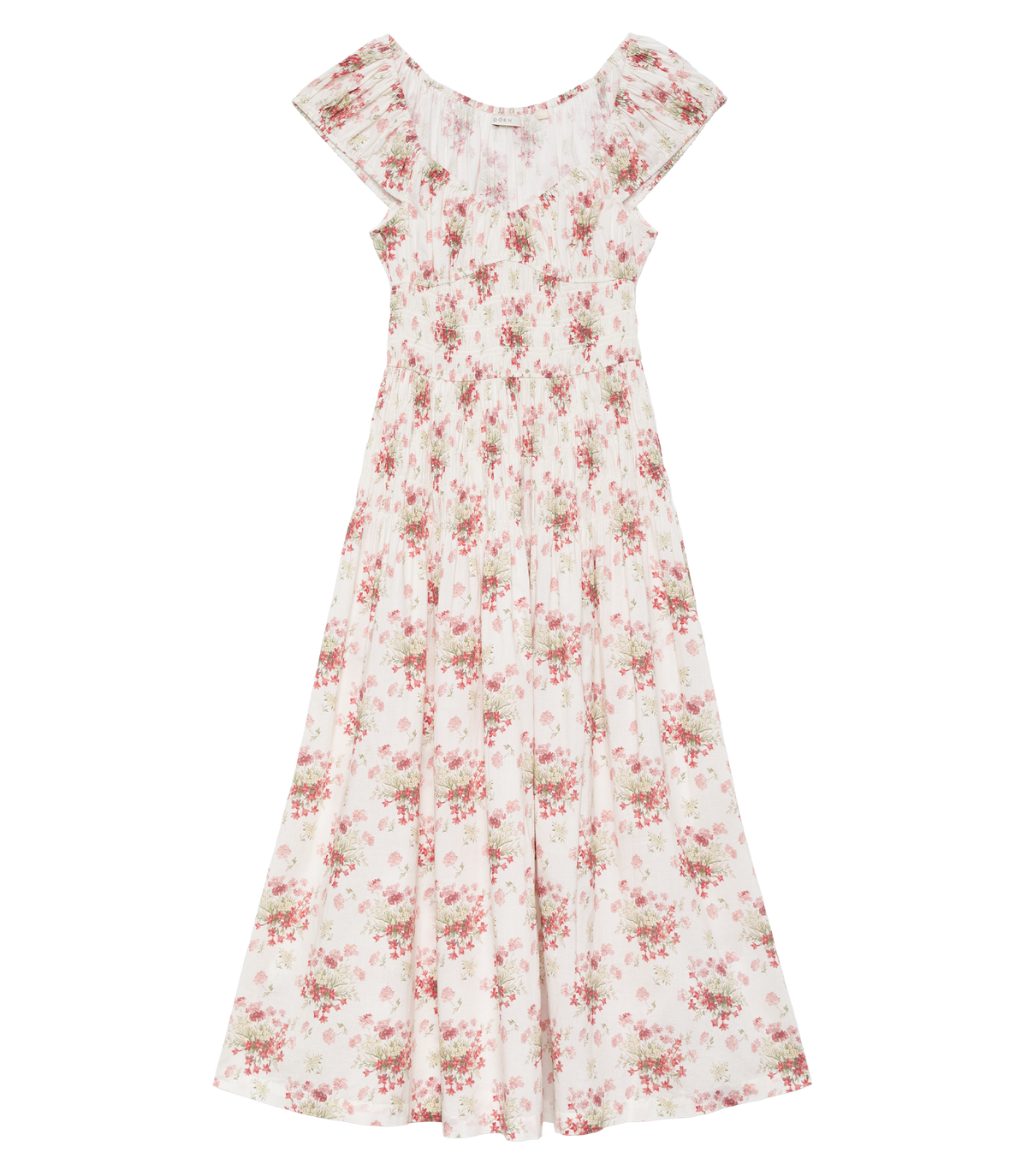 Quinette Organic Cotton Voile Floral Midi Dress – Ivory