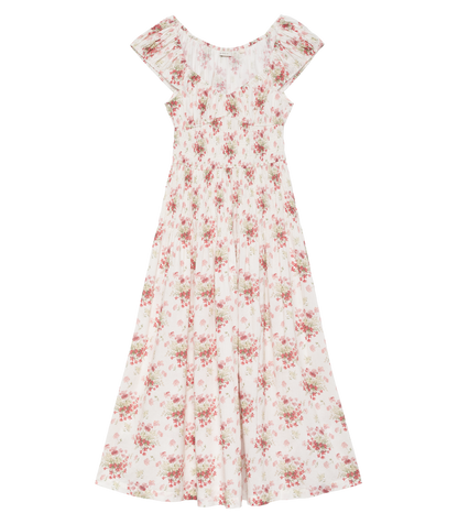 Quinette Organic Cotton Voile Floral Midi Dress – Ivory