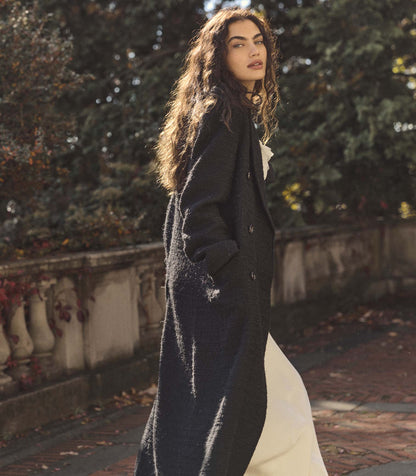 Wilhelmina Bouclé Tweed Tailored Coat – Black