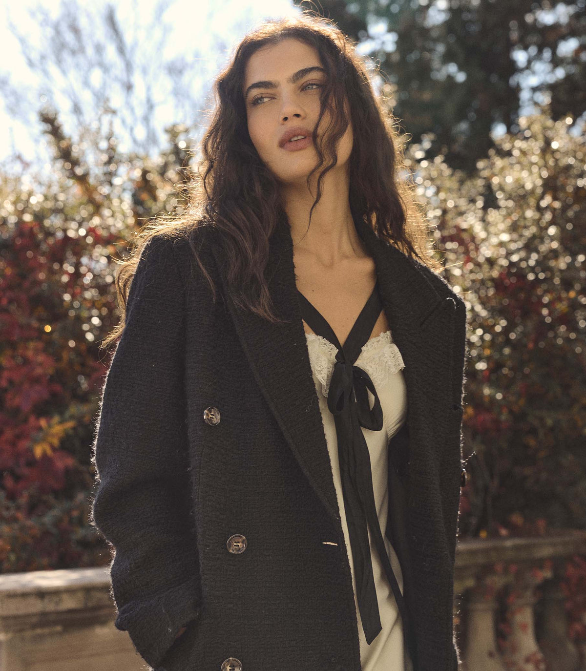 Wilhelmina Bouclé Tweed Tailored Coat – Black