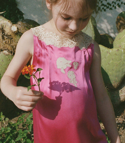 Vivette Dress Magenta | Girls' Silk Satin Lace Occasion Dress