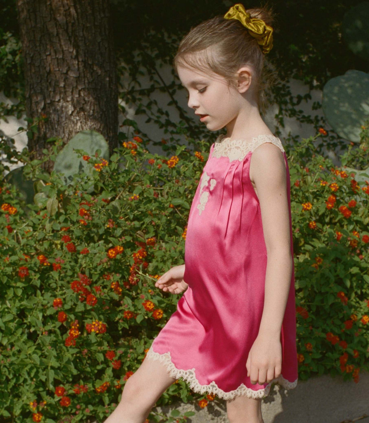Vivette Dress Magenta | Girls' Silk Satin Lace Occasion Dress